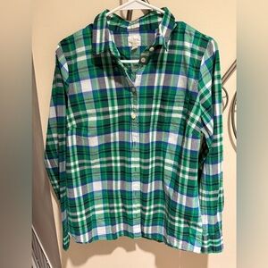 J. Crew Blue and Green Plaid Shirt, The Perfect Fit, 100% Cotton, Medium